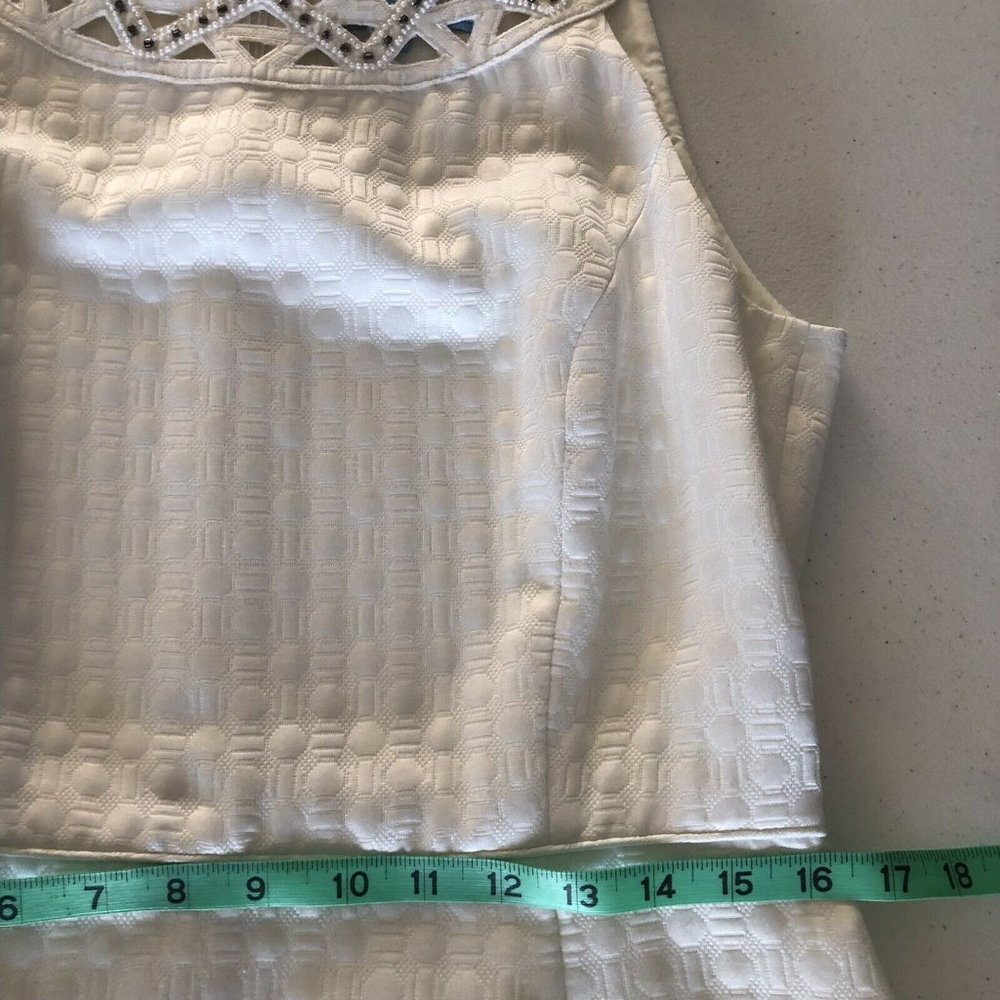 Antonio Melani Women's Size 10 Ivory Sheath Lined Dress Lattice Beaded Neckline - Picture 9 of 12